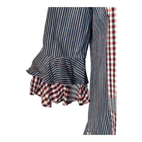 Badgley Mischka Dress Women 14 Blue Red Stripe Plaid Day Dress Mini Prairiecore‎ - Picture 7 of 12